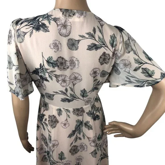 ASTR Boho Floral Print Midi Wrap Dress Short Sleeve V-Neck Sundress Size M Pink - Picture 6 of 8